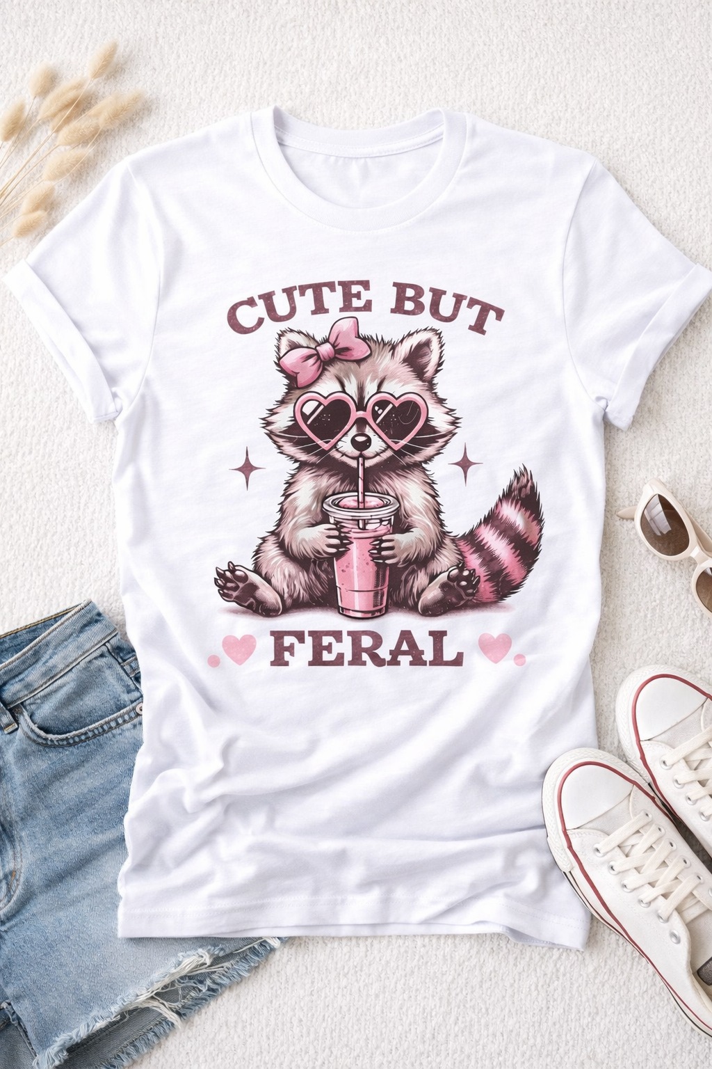 Cute But Feral Raccoon Graphic Tee – Funny Aesthetic Animal Shirt