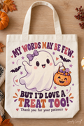 My Words May Be Few – Purple Bow Ghost Halloween Tote