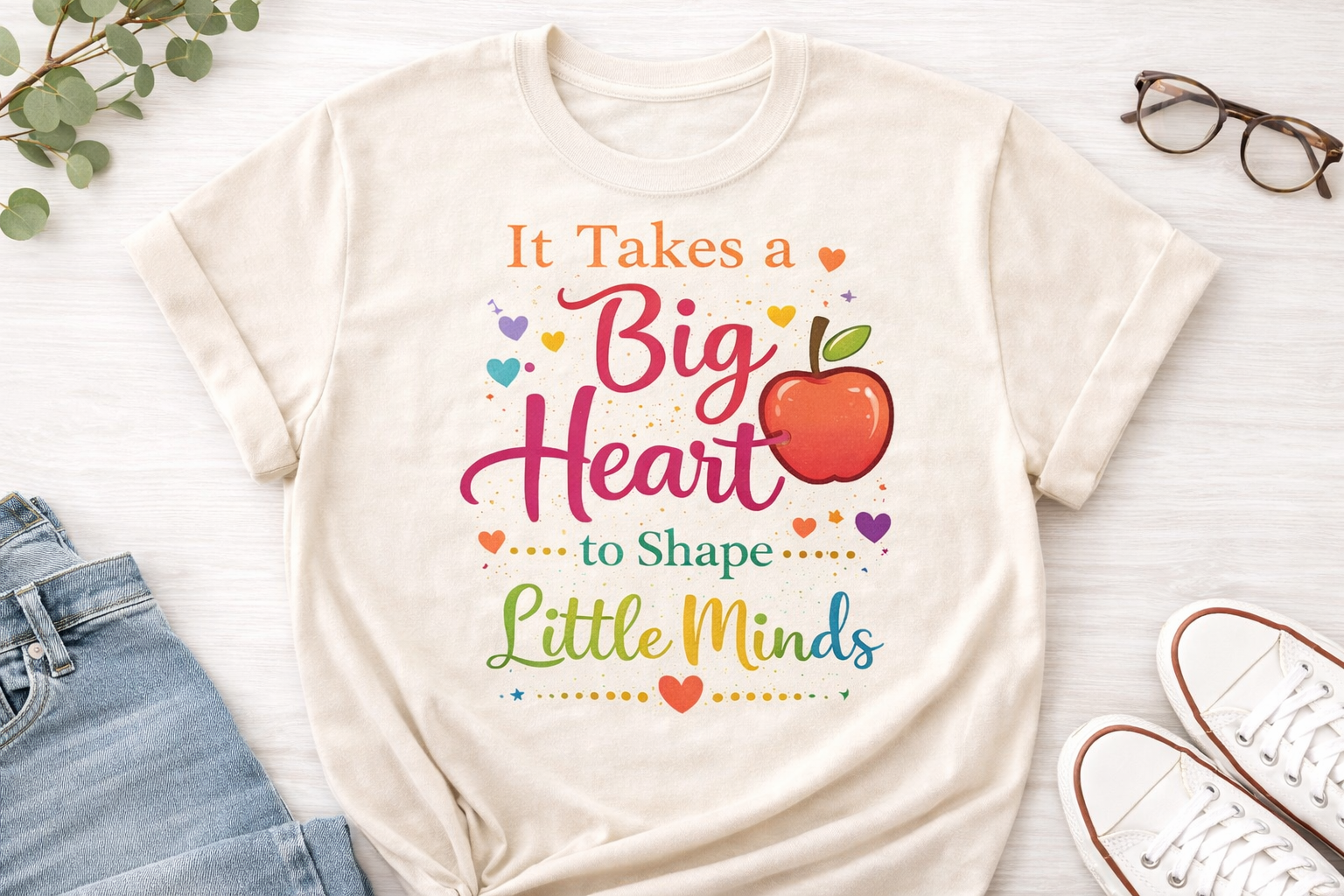 Teacher Appreciation Bundle – “It Takes a Big Heart to Shape Little Minds” Shirt + Tote ✨