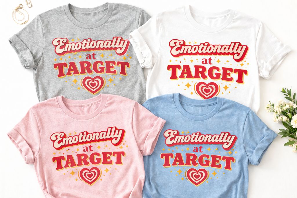 Emotionally at Target Shirt | Funny Target Lover Tee | Mom Humor Graphic T-Shirt | Cute Retro Shopping Shirt