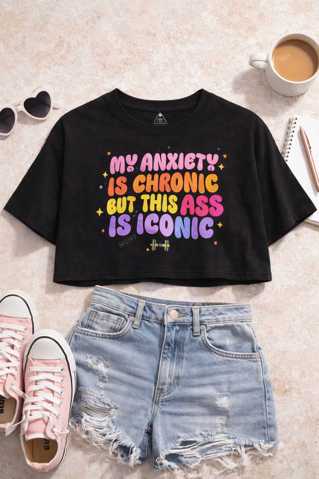 My Anxiety Is Chronic But This Ass Is Iconic Shirt – Funny Anxiety Tee – Sarcastic Graphic Shirt – Mental Health Humor Tee – Cute Colorful Statement Shirt