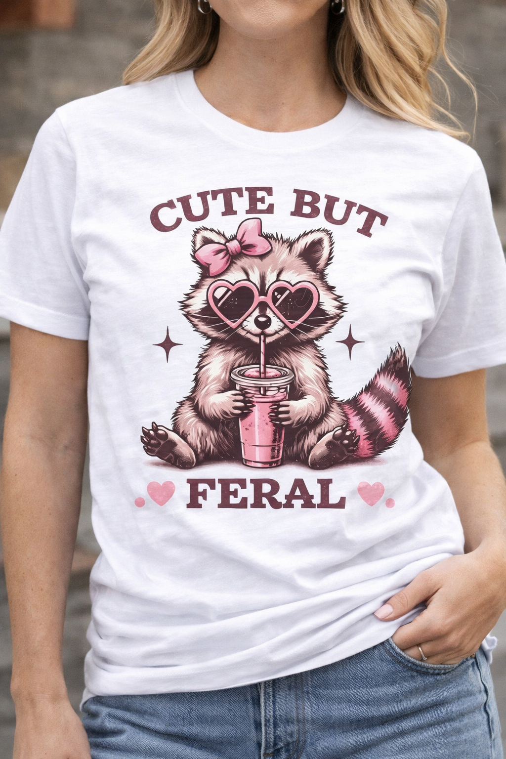 Cute But Feral Raccoon Graphic Tee – Funny Aesthetic Animal Shirt