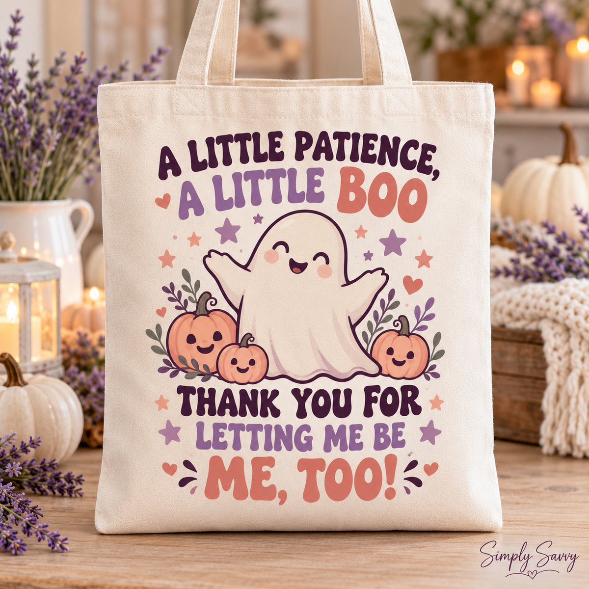 A Little Patience, A Little Boo – Inclusive Halloween Tote Bag