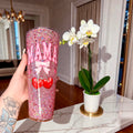 Cherry Mama Pink Glitter Tumbler – Custom Mother’s Day Cup 🍒