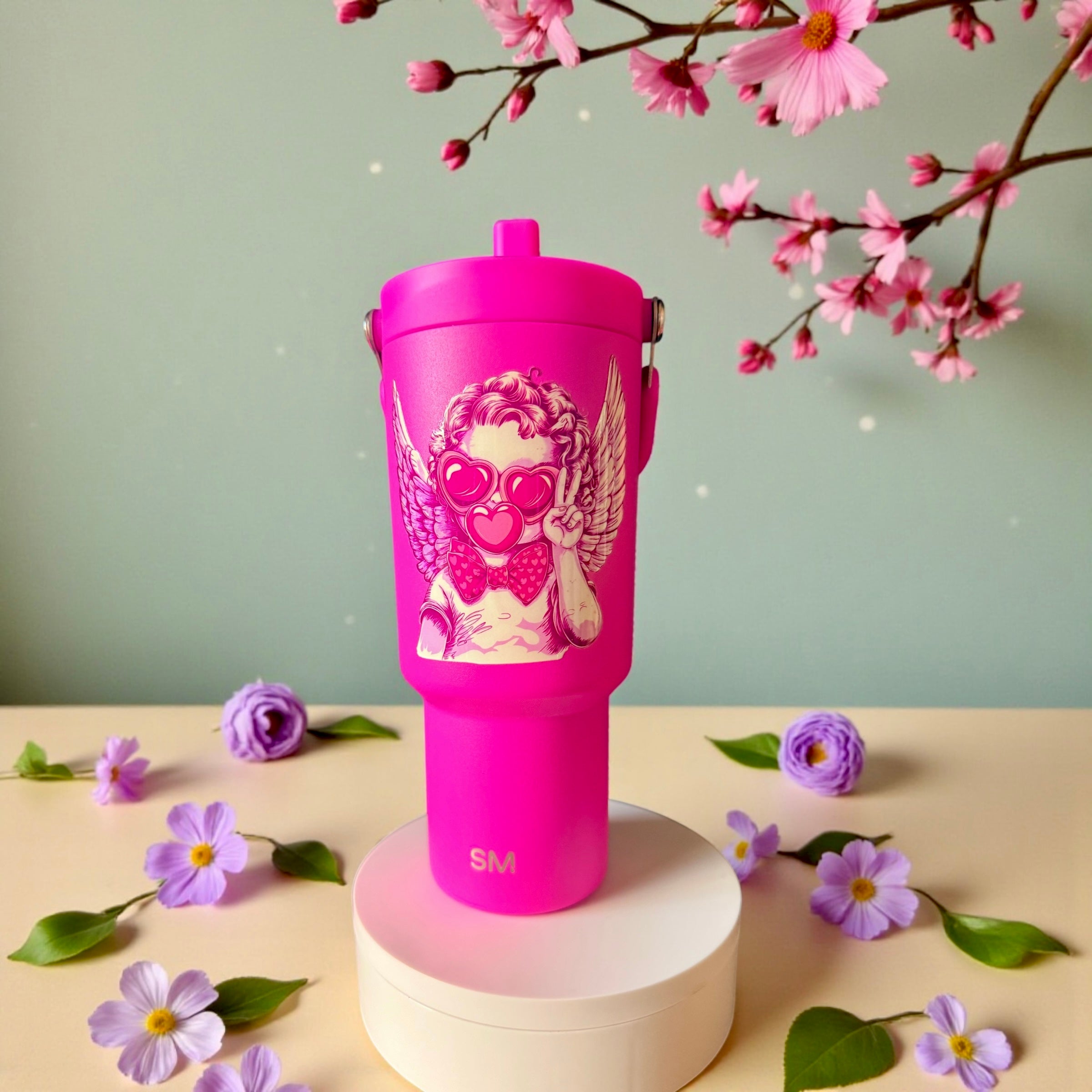 Cupid Angel Pink Tumbler – Valentine Heart Stainless Steel Cup, Cute Girly Travel Mug, Love Aesthetic Drinkware Gift for Her