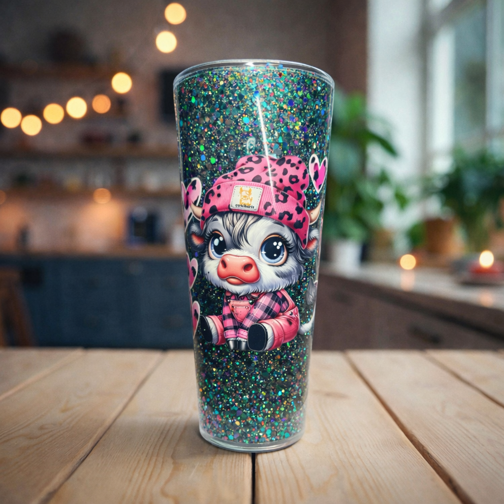 Pink Cow Babe Glitter Tumbler 🐮💖