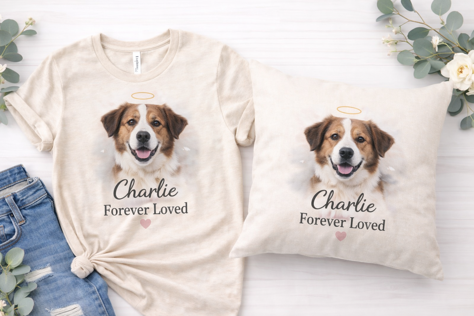 Forever Loved Pet Memorial Shirt & Pillow Bundle 🤍