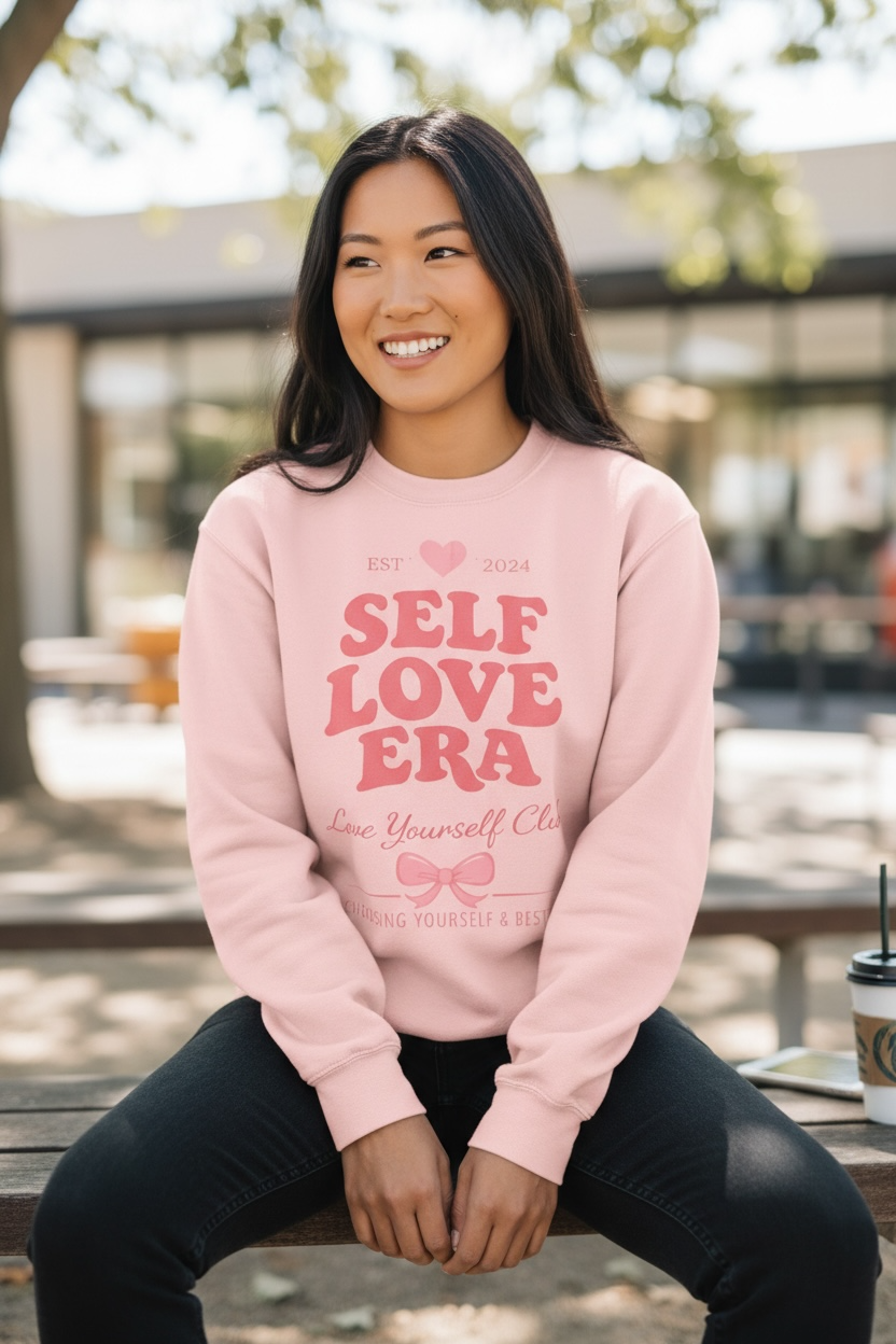 Self Love Era Sweatshirt Front Print Love Yourself Crewneck Self Care Pullover 💕💕