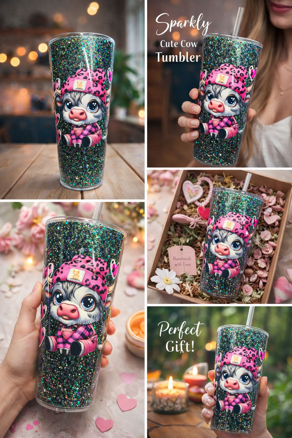 Pink Cow Babe Glitter Tumbler 🐮💖