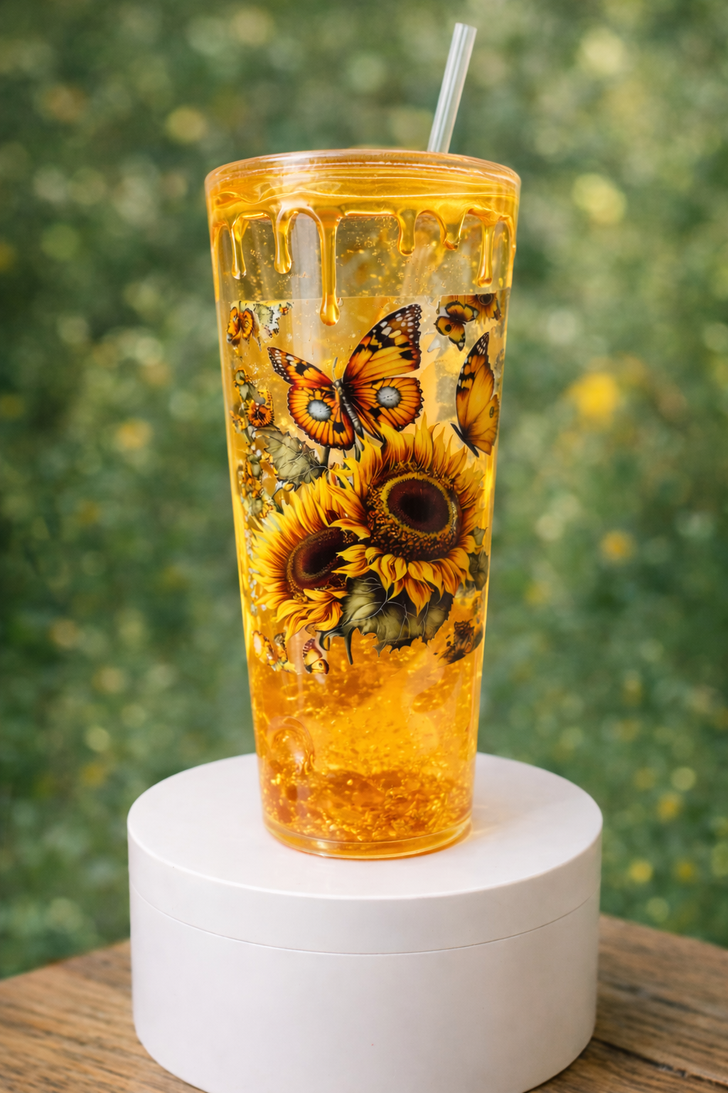 🌻 Honey Drip Sunflower Tumbler – 16oz