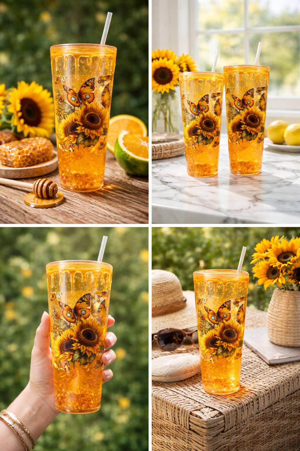 🌻 Honey Drip Sunflower Tumbler – 16oz