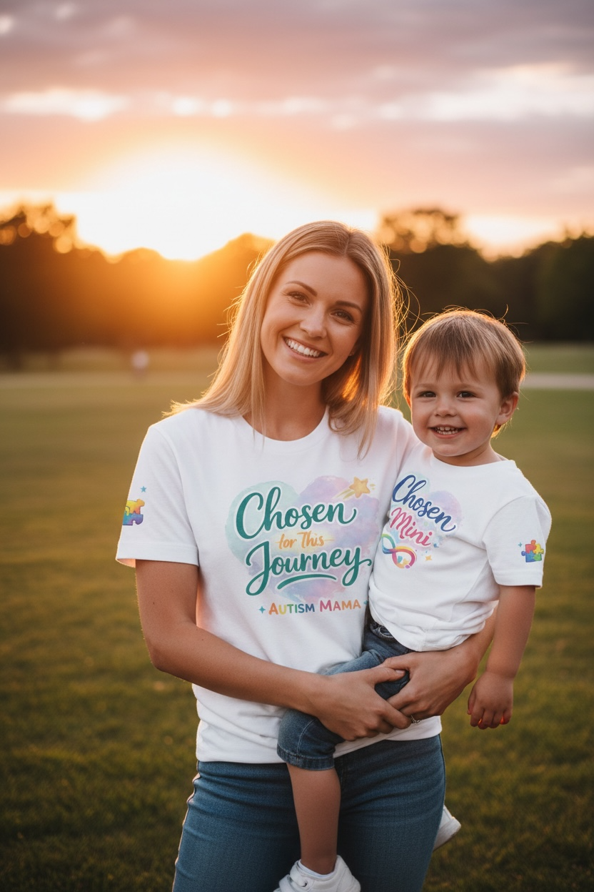 Chosen for This Journey – Autism Mama & Mini Matching Shirt Set 🌈