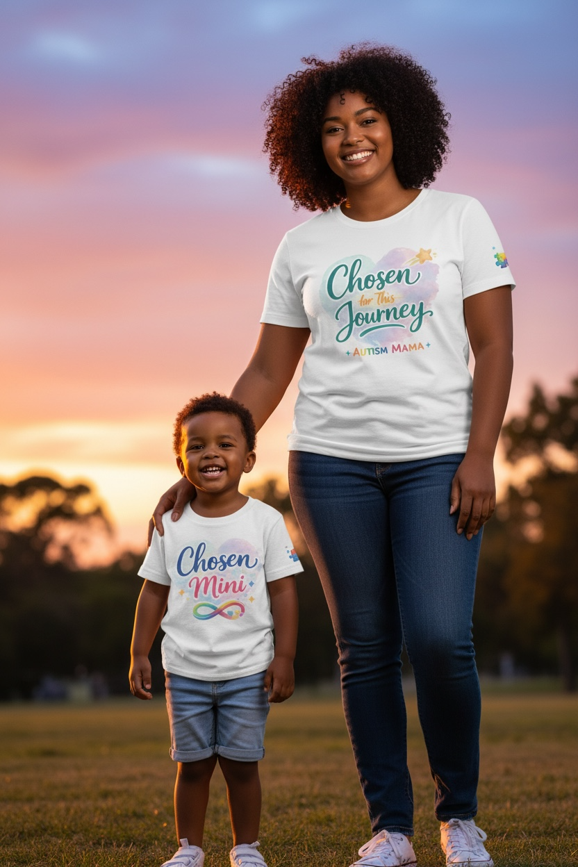 Chosen for This Journey – Autism Mama & Mini Matching Shirt Set 🌈