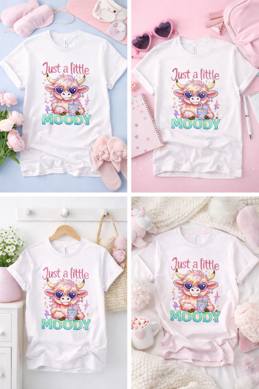 Just a Little Moody Shirt, Cute Highland Cow Tee, Trendy Cow Graphic T-Shirt, Funny Moody Cow Shirt, Women Cute Western Tee 🐮