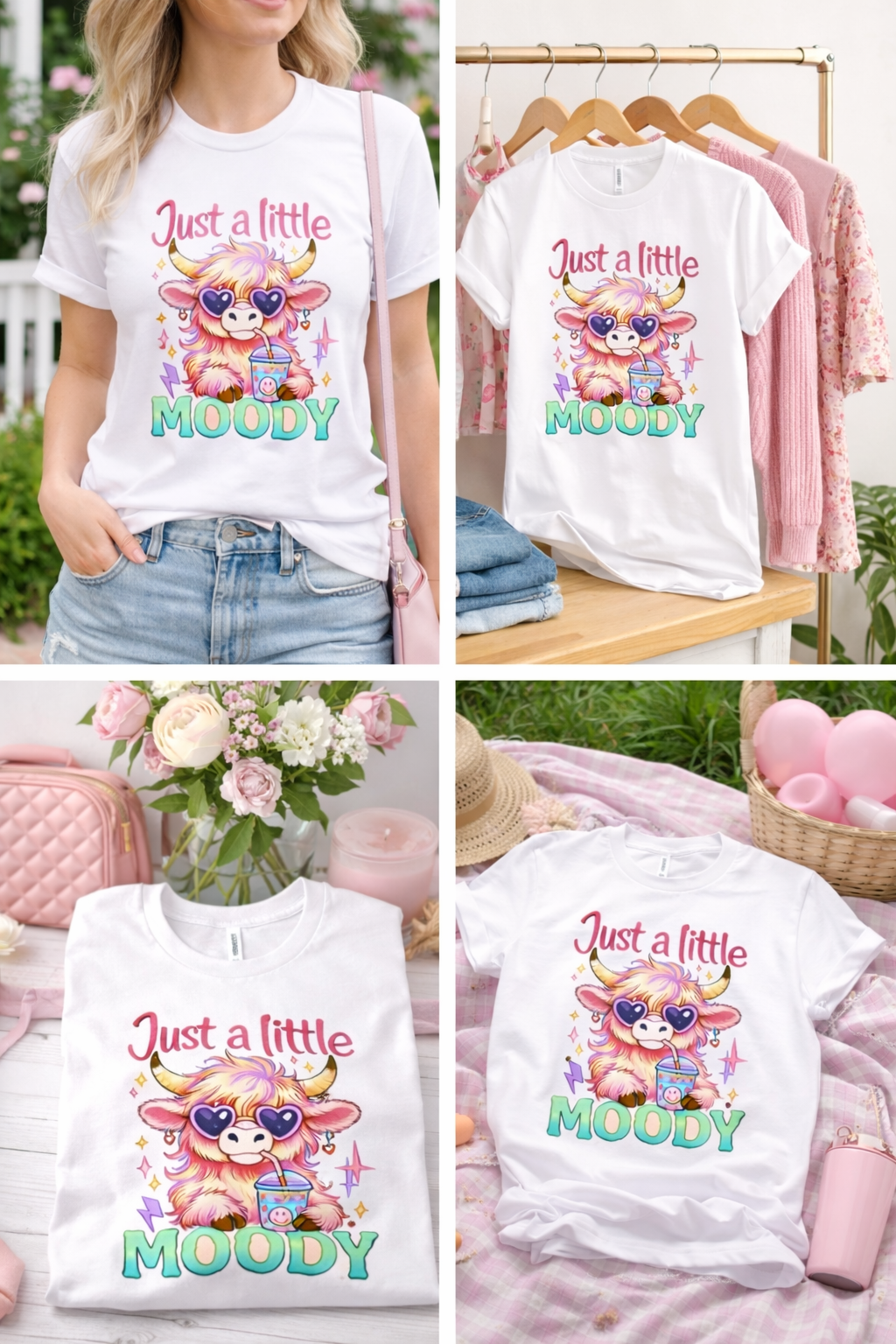 Just a Little Moody Shirt, Cute Highland Cow Tee, Trendy Cow Graphic T-Shirt, Funny Moody Cow Shirt, Women Cute Western Tee 🐮