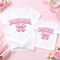 Pink Bow Mama & Mini Matching Shirts – Glitter Varsity Mommy and Me Shirts 🎀