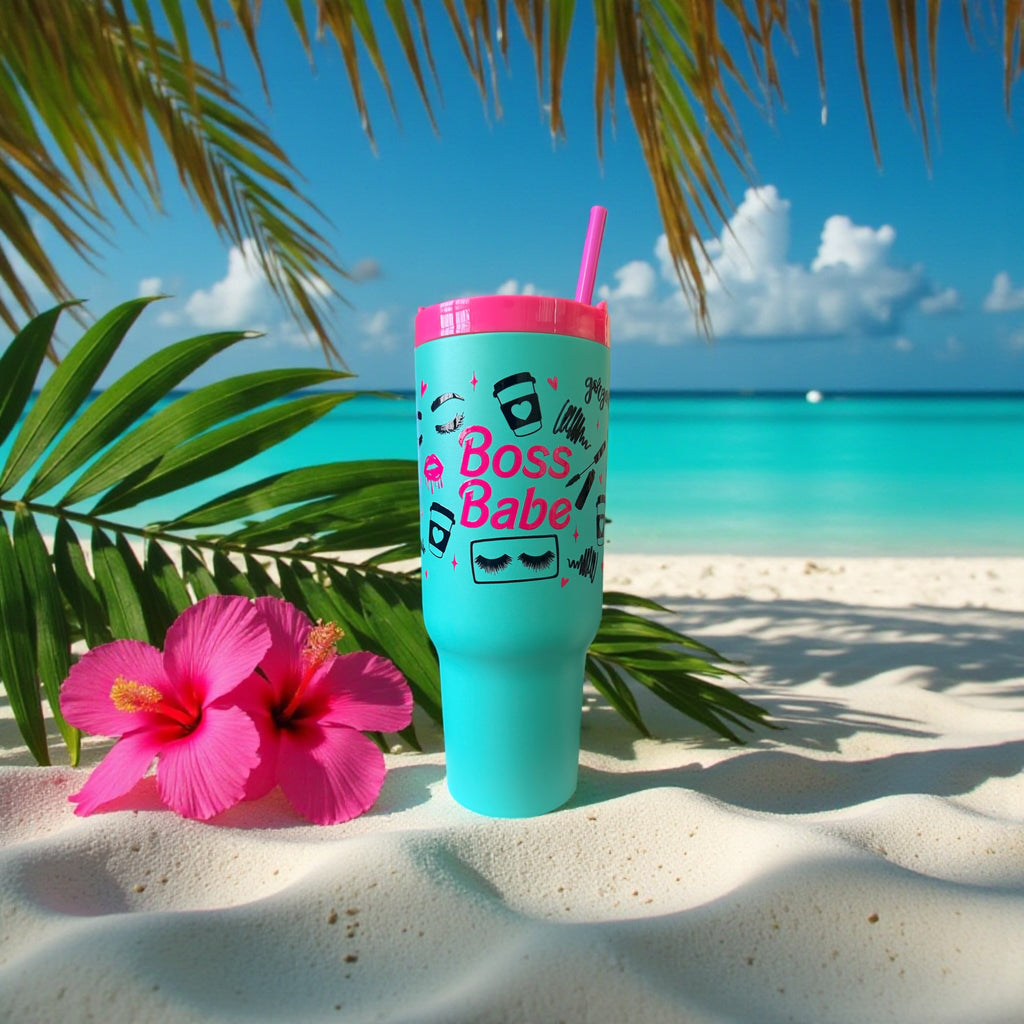 Boss Babe 40oz Tumbler – Hot Pink & Teal Glam Coffee Cup with Straw | Cute Motivational Travel Mug | Simply Savvy Exclusive