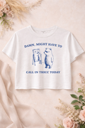 Call In Thicc Today – Funny Bear Graphic Crop Tee