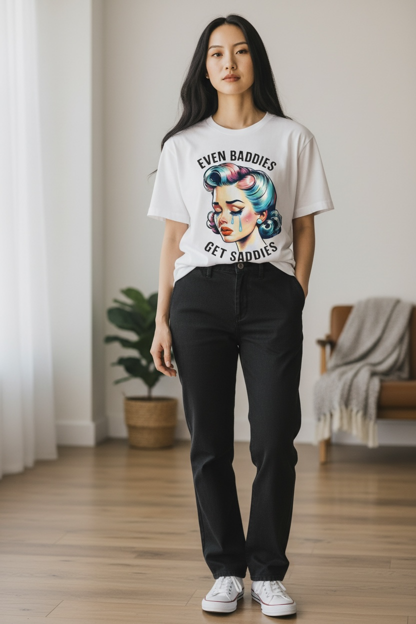 Even Baddies Get Saddies Retro Graphic Tee – Vintage Crying Pin-Up Shirt