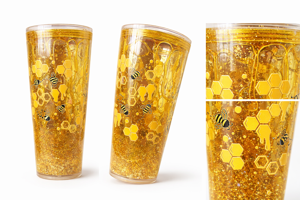 Golden Honey Bee Glitter Tumbler – 16oz Honey Drip Bee Cup