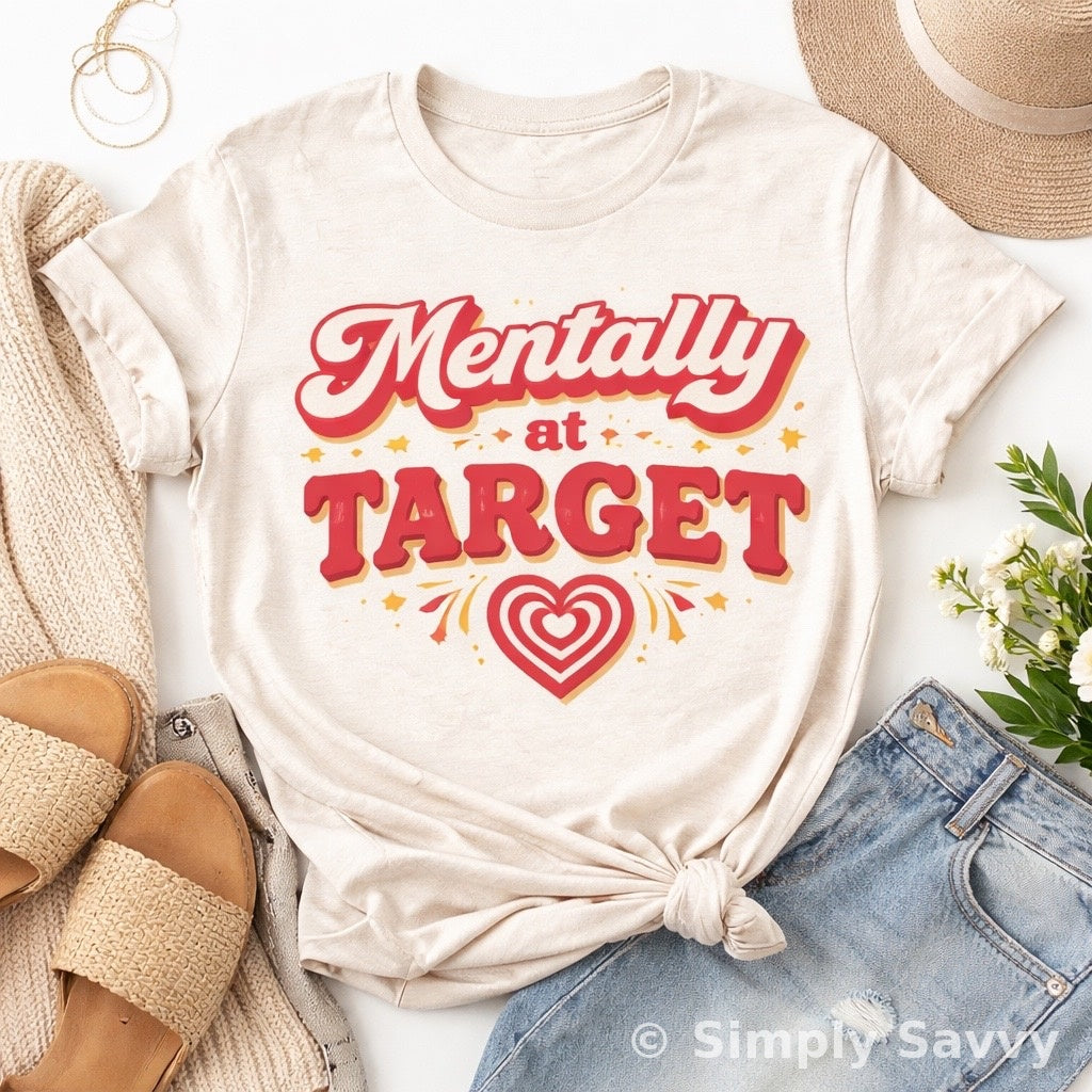 Mentally at Target Graphic Tee – Funny Target Lover Shirt – Relatable Mom Humor T-Shirt – Cute Retro Shopping Shirt