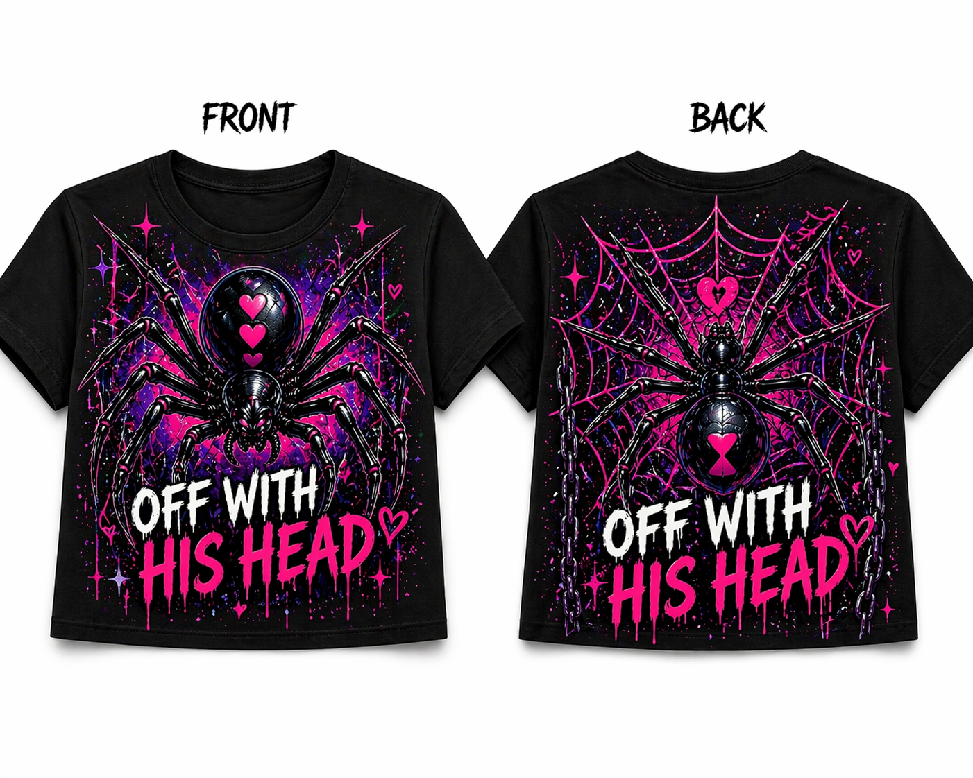 Off With His Head Black Widow Crop Top (Front & Back Graphic)