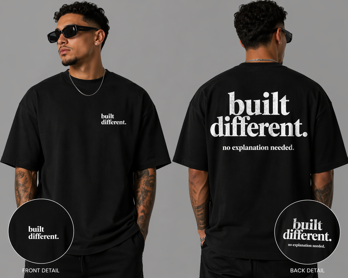 Built Different Shirt | Men’s Streetwear Tee | Front & Back Graphic Shirt | Confidence Statement Tee | Unisex Oversized Black Tee