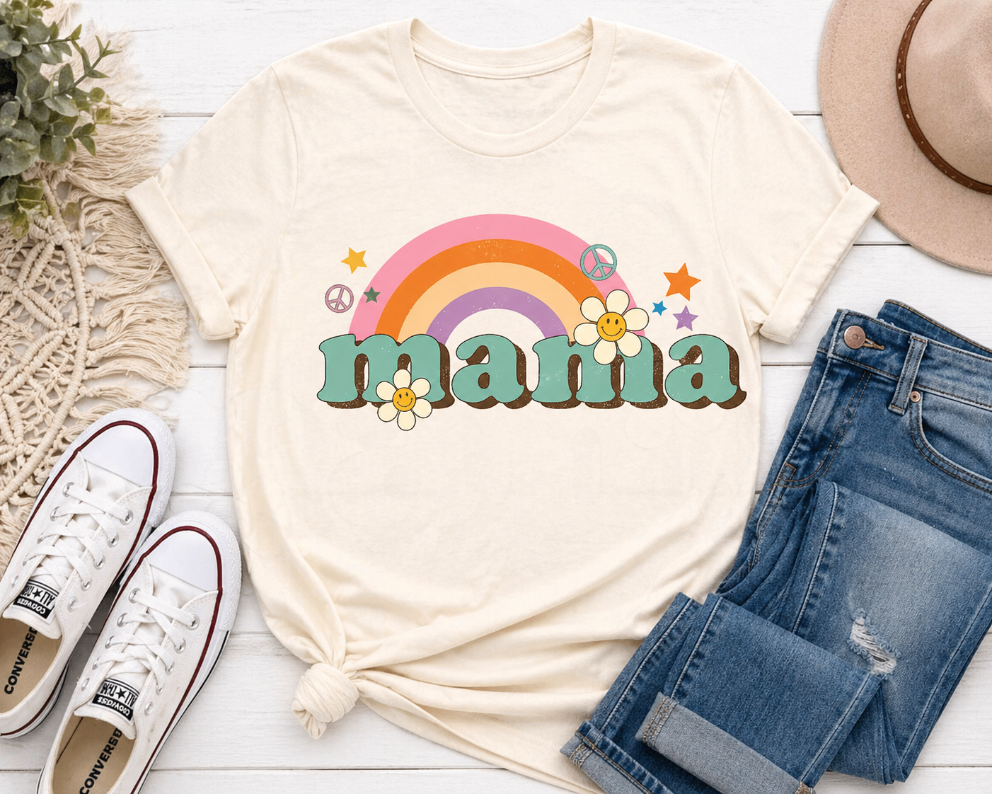 Retro Mama Rainbow Shirt | Groovy Mama Tee | Boho Mom Graphic Tee | Cute Mom Shirt | Trendy Mama Outfit | Gift for Mom