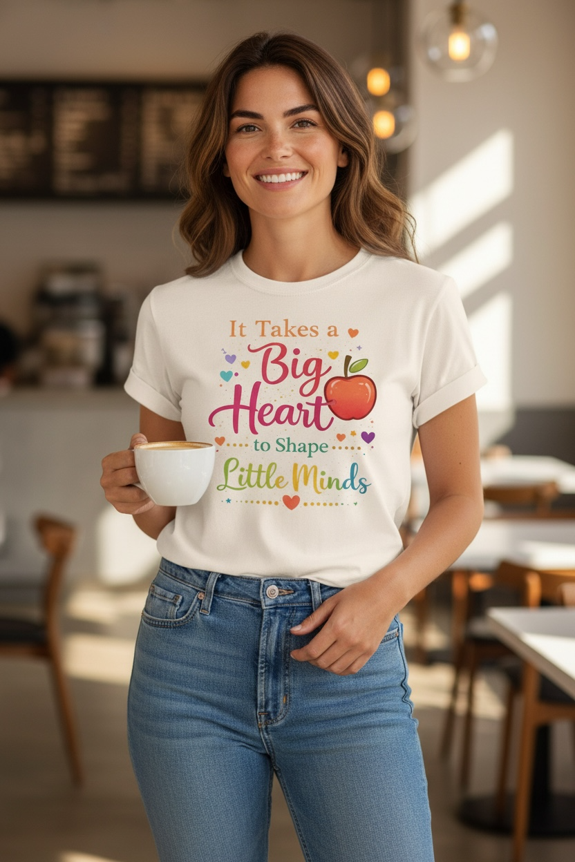 Teacher Appreciation Bundle – “It Takes a Big Heart to Shape Little Minds” Shirt + Tote ✨