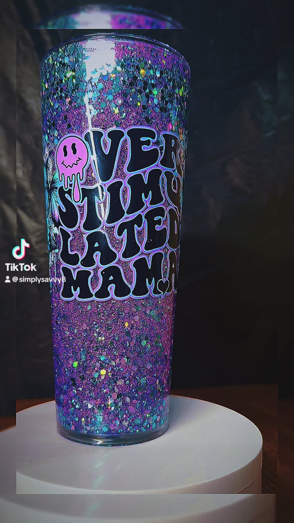 Overstimulated Mama 16oz Glitter Tumbler – Funny Mom Cup