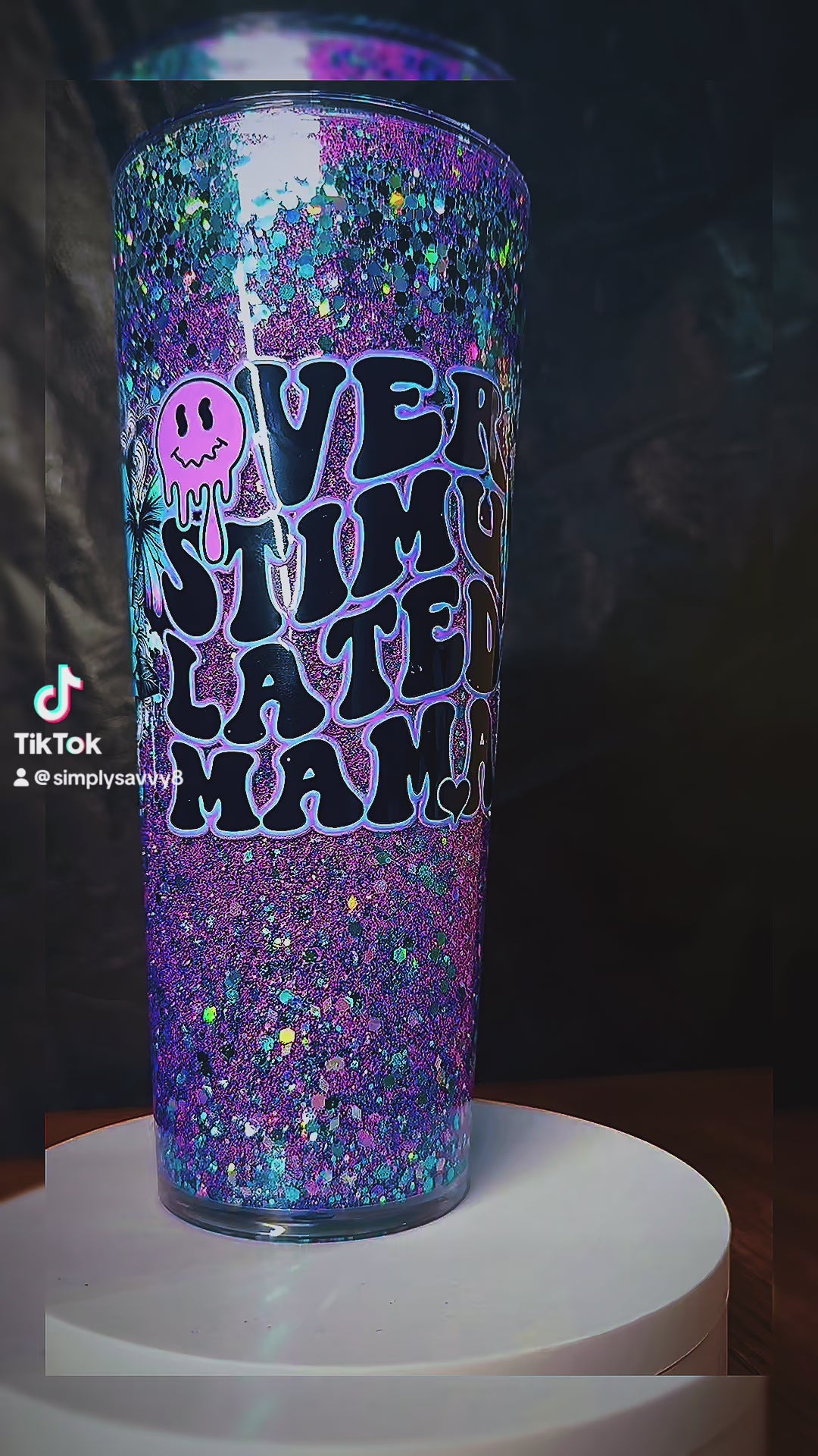 Overstimulated Mama 16oz Glitter Tumbler – Funny Mom Cup