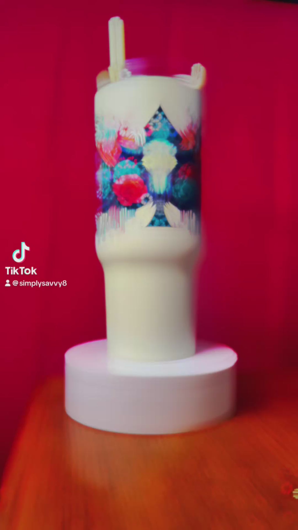 Western Skull Rose 40oz Insulated Tumbler – Colorful Bull Skull Floral Cup with Straw