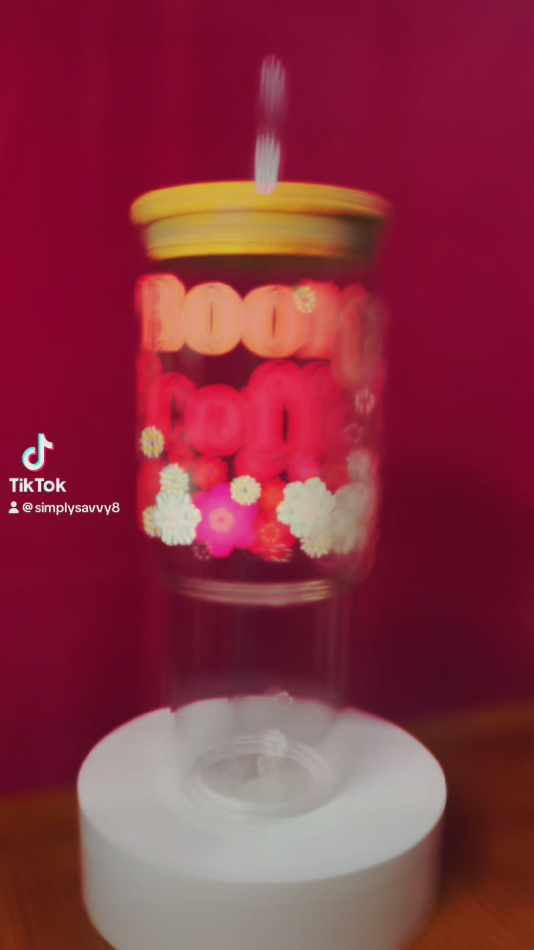 Books & Coffee Floral Glass Tumbler – 16oz Aesthetic Reader Cup with Bamboo Lid & Straw