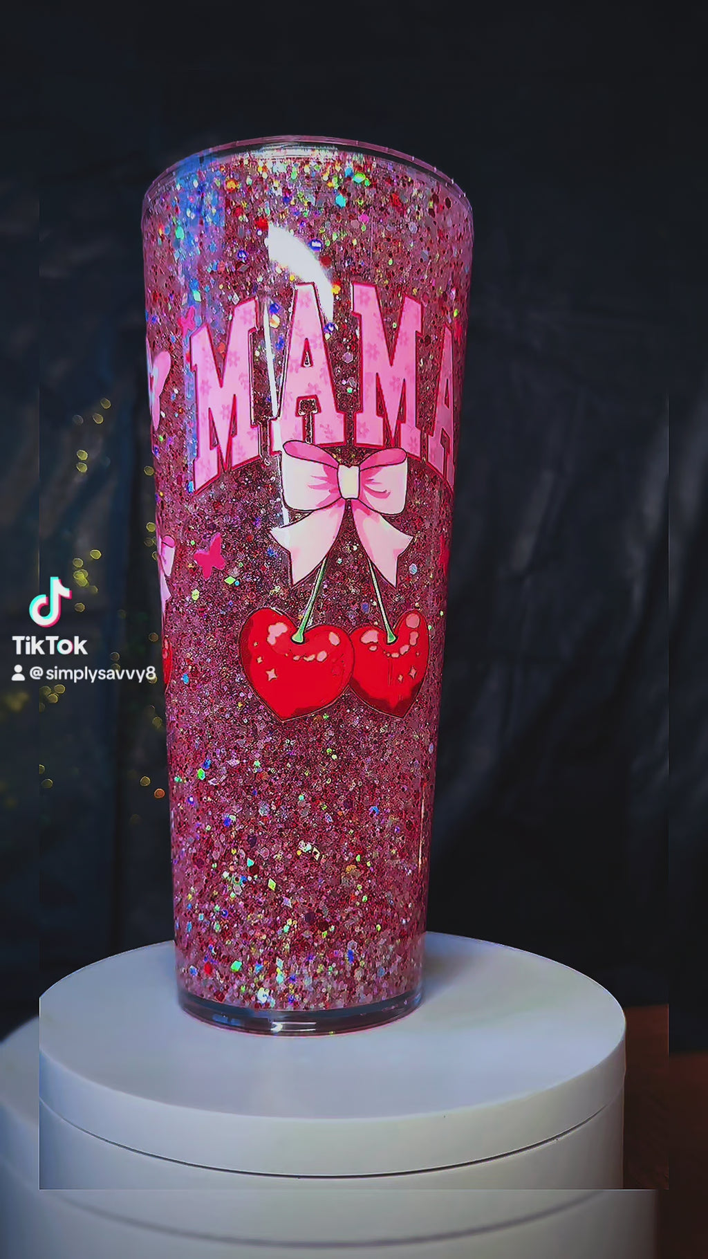 Cherry Mama Pink Glitter Tumbler – Custom Mother’s Day Cup 🍒