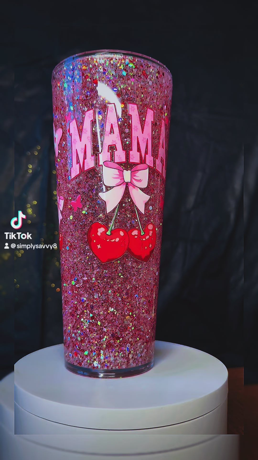 Cherry Mama Pink Glitter Tumbler – Custom Mother’s Day Cup 🍒